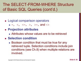 Projection Operator Sql structured query language elmarsi and navathe edition 7th SQL Chapter06 ...