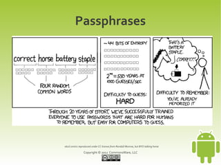 Passphrases




xkcd comics reproduced under CC license from Randall Munroe, but BYO talking horse

                Copyright © 2012 CommonsWare, LLC
 