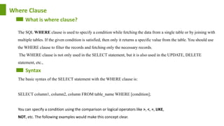 Simple Sql Where Clause Sql clauses by Manan Pasricha | PPTX