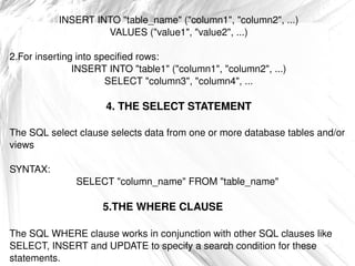 Sql commands | ODP | Databases | Computer Software and Applications