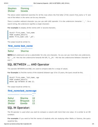 Sql comparison keywords like, in, between.. | PDF
