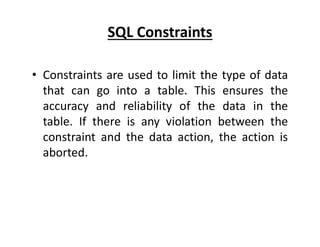 A detail presentaion on SQL Constraints and there use | PDF