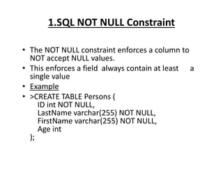 A detail presentaion on SQL Constraints and there use | PDF