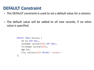 Constraints in Structure Query Language. | PPT | Free Download