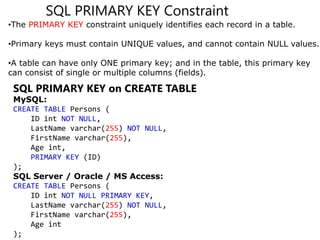 Constraints in Structure Query Language. | PPT