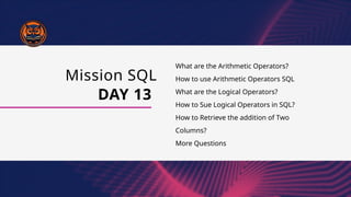SQL related Arithmetic and Logical Operator | PPT