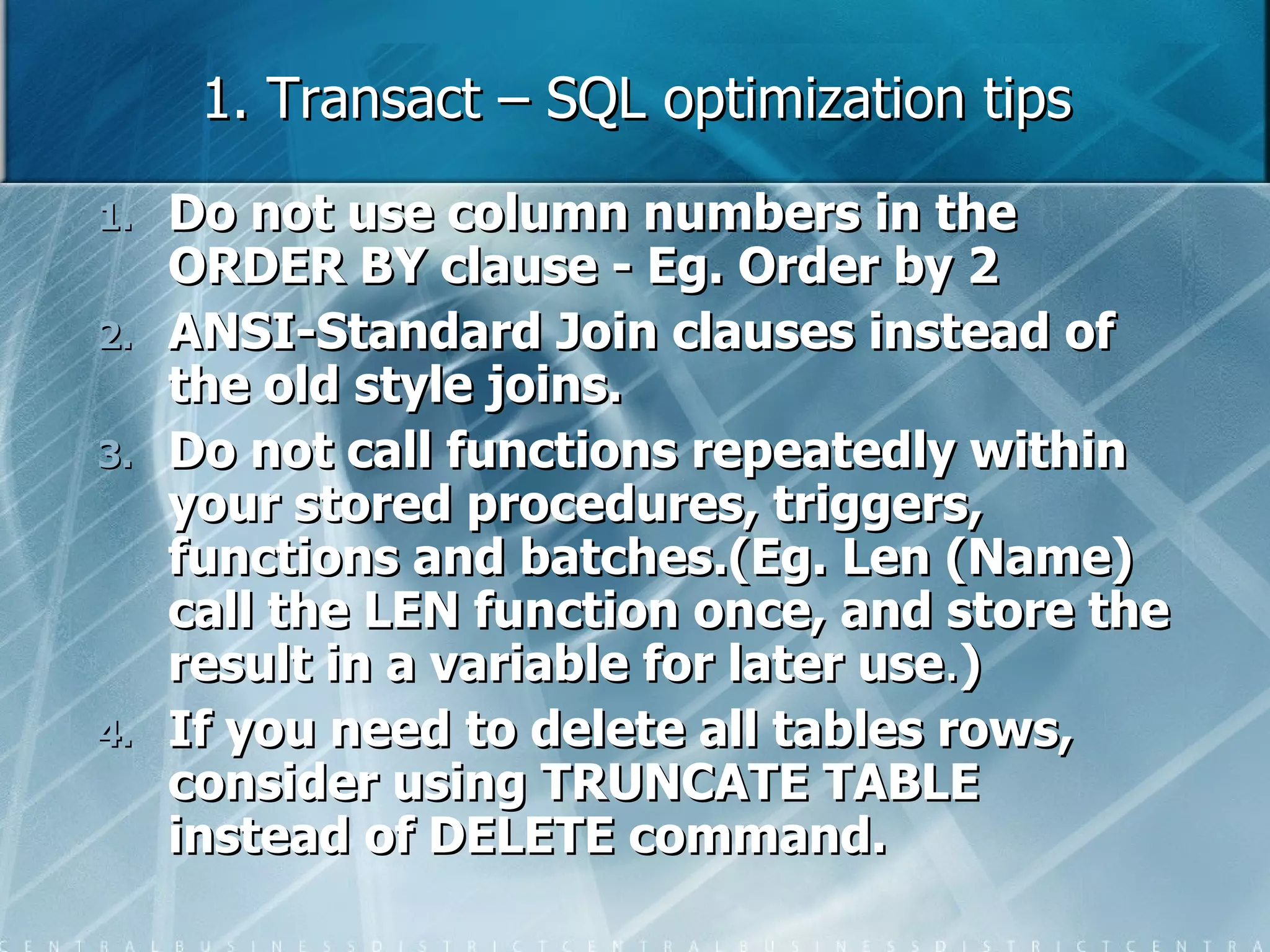 Sql db optimization | PPT