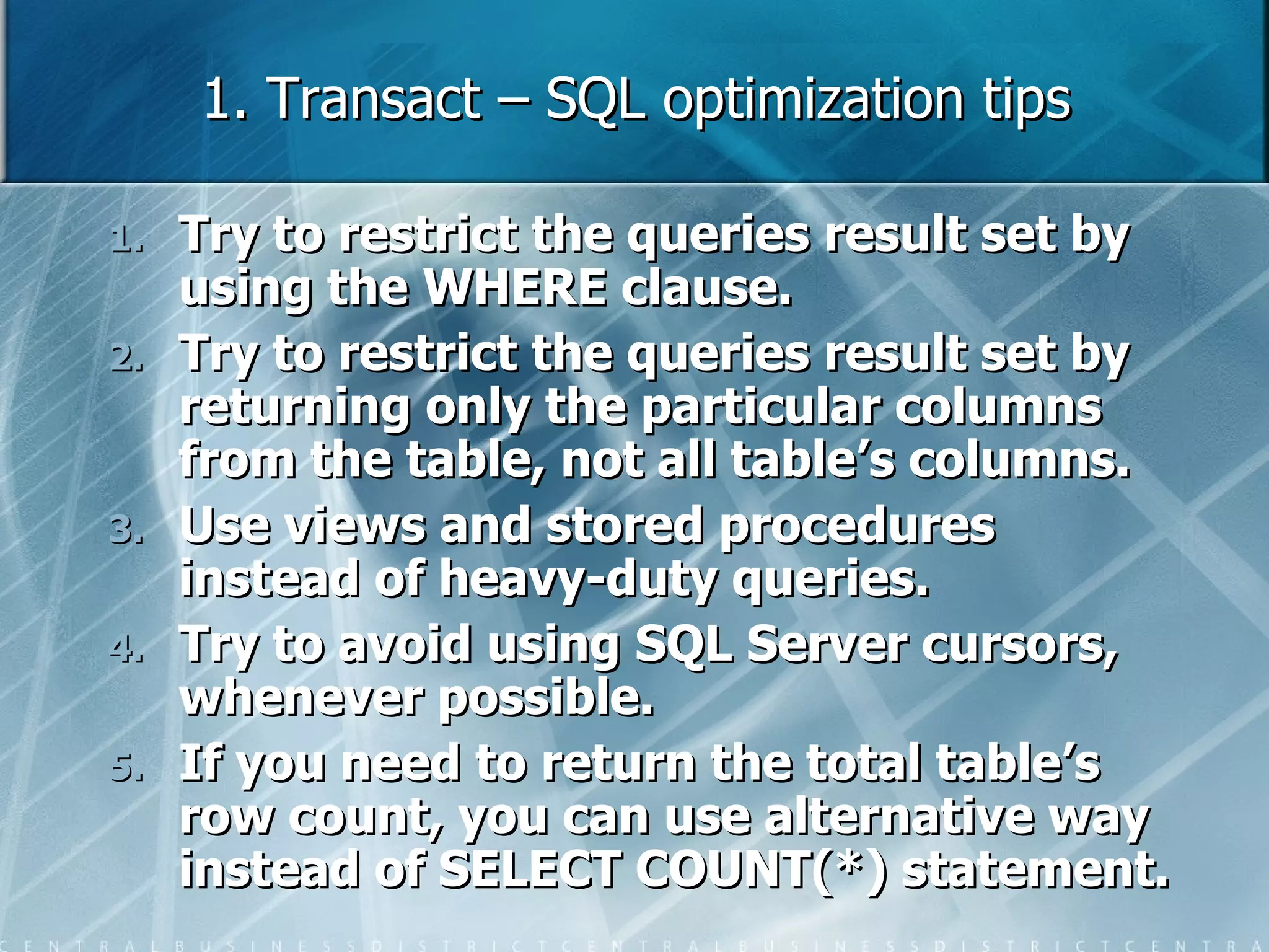 Sql db optimization | PPT