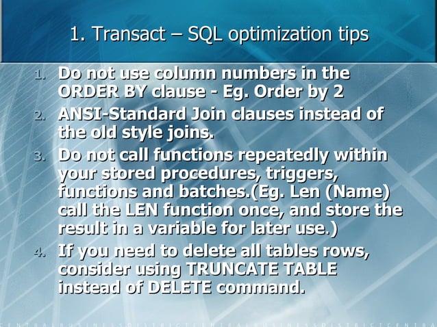 Sql db optimization | PPT
