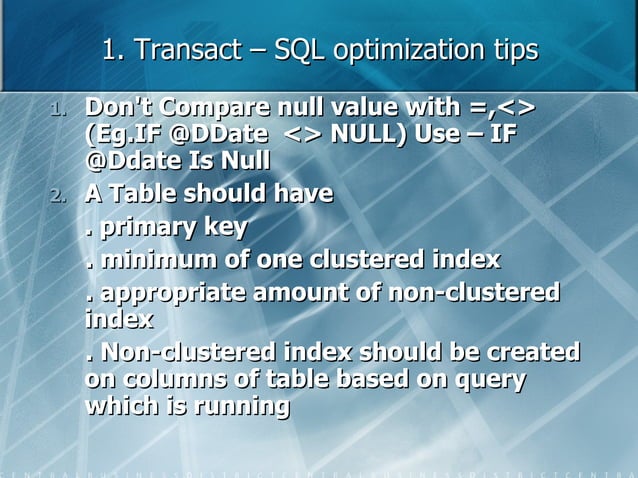 Sql db optimization | PPT