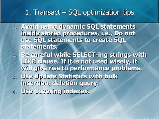 Sql db optimization | PPT