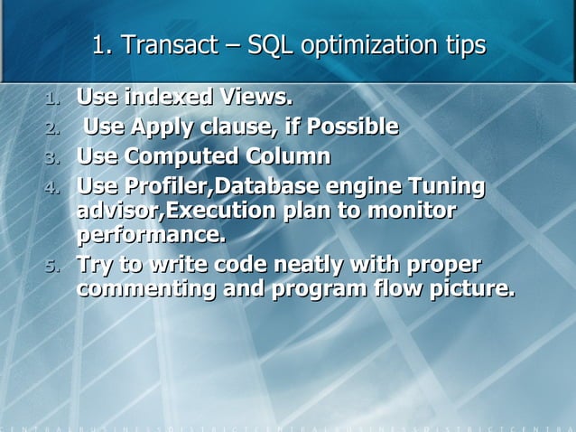 Sql db optimization | PPT