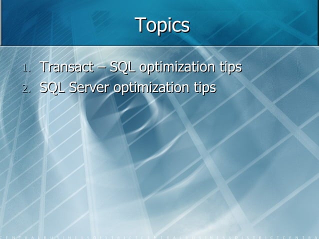Sql db optimization | PPT