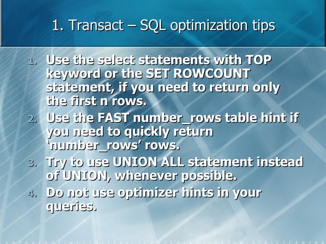 Sql db optimization | PPT