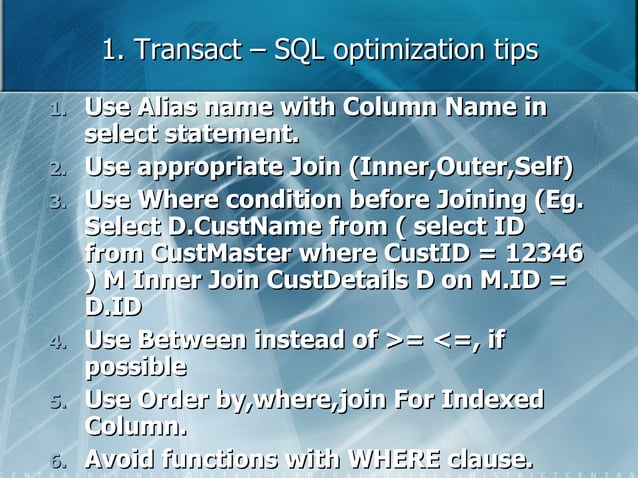 Sql db optimization | PPT