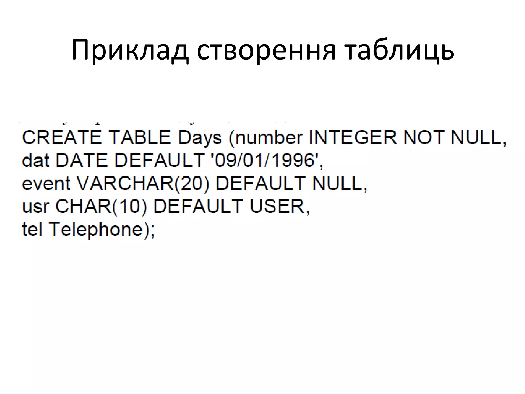 Приклад створення таблиць
 