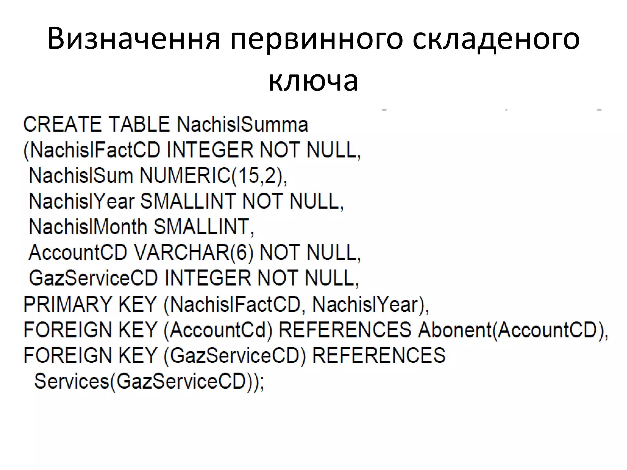 Визначення первинного складеного
ключа
 
