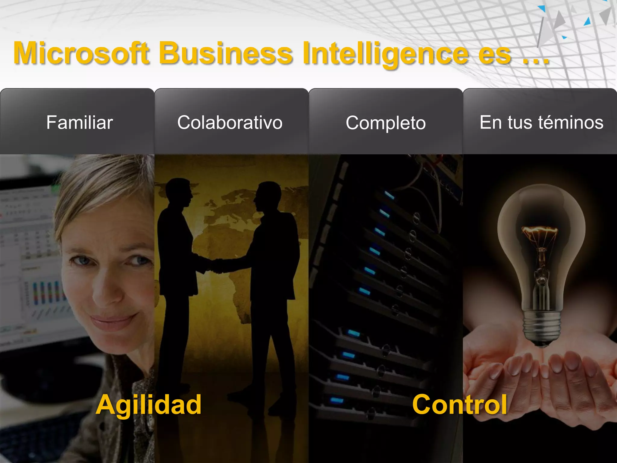 Microsoft Business Intelligence es …




     Agilidad             Control
 