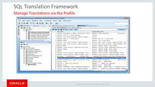 Copyright © 2014 Oracle and/or its affiliates. All rights reserved. |
SQL Translation Framework
Manage Translations via the Profile
 