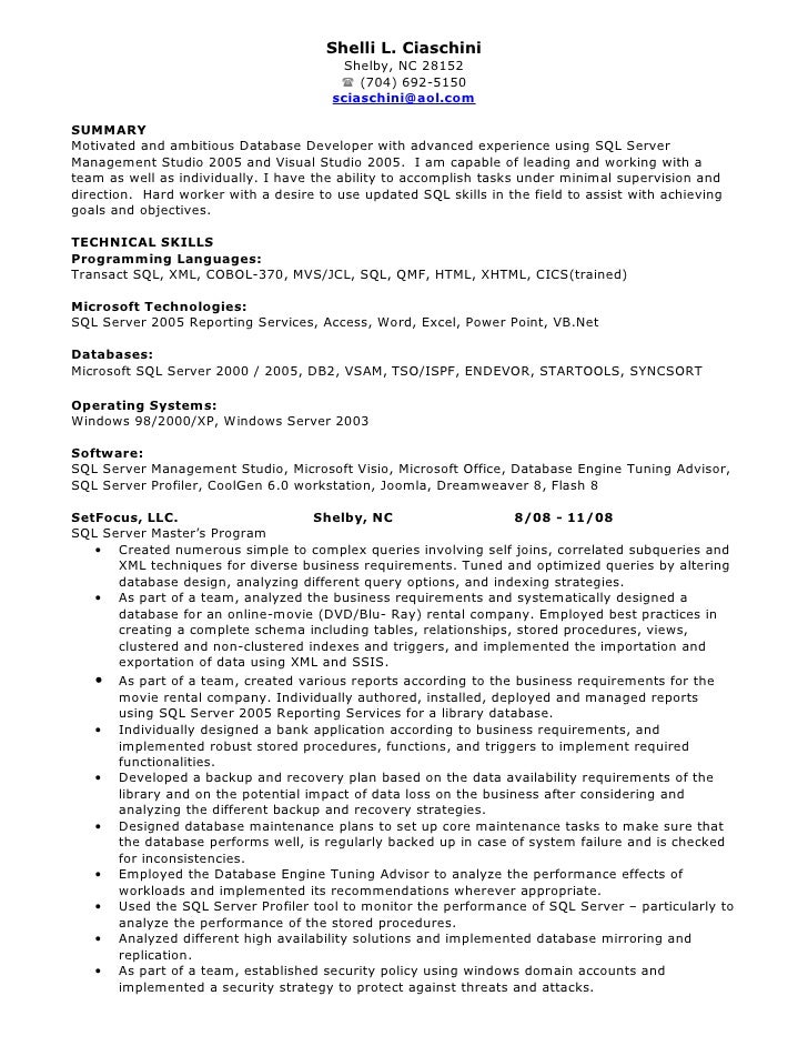 Ms access database resume