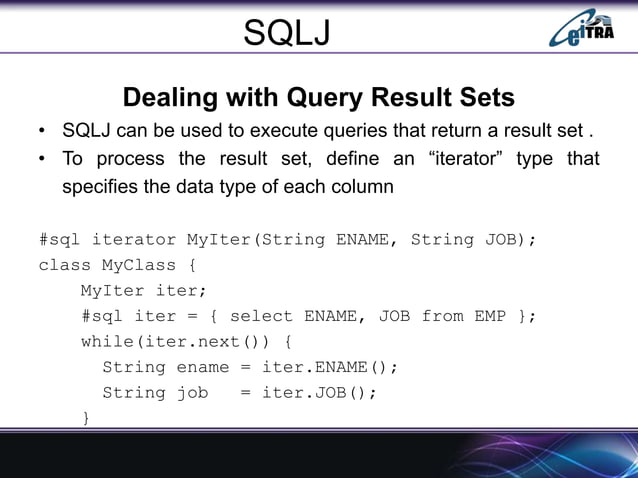 SQL, Embedded SQL, Dynamic SQL and SQLJ | PPTX image.