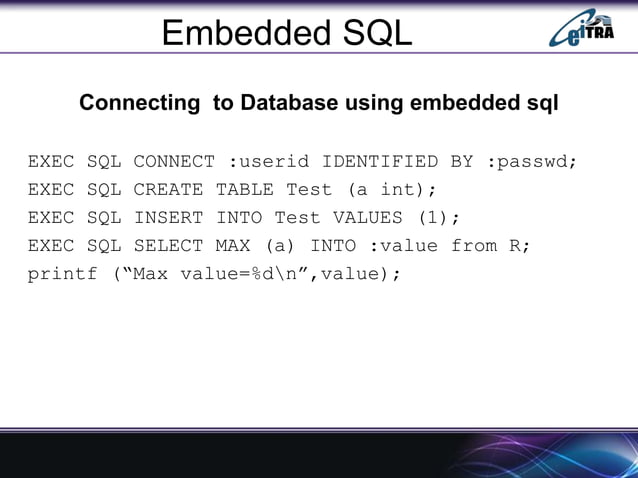 SQL, Embedded SQL, Dynamic SQL and SQLJ | PPTX