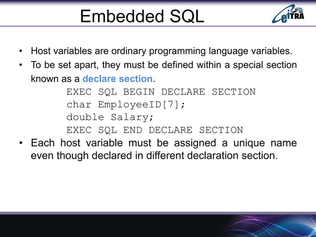 SQL, Embedded SQL, Dynamic SQL and SQLJ | PPT