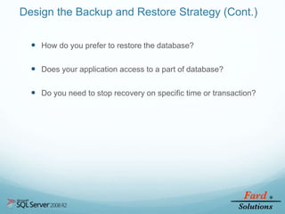 SQL Server Database Backup and Restore Plan | PPTX