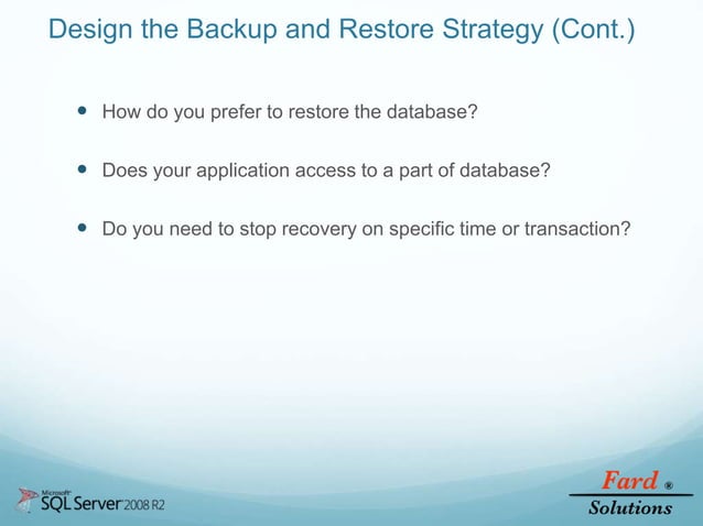 SQL Server Database Backup and Restore Plan | PPTX