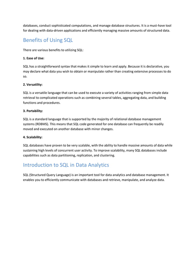 SQL for Data Analytics: Mastering Queries and Reporting with Training | PDF