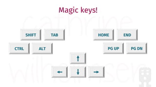 HOME END
PG UP PG DNCTRL ALT
SHIFT TAB
Magic keys!
 
