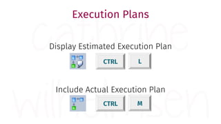 Execution Plans
Display Estimated Execution Plan
CTRL L
Include Actual Execution Plan
CTRL M
 
