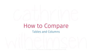 © 2018 Cathrine Wilhelmsen (contact@cathrinewilhelmsen.net)
How to Compare
Tables and Columns
 