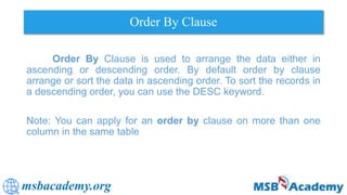 Group By, Order By, and Aliases in SQL | PPTX | Databases | Computer ...