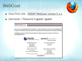 Owasp Webgoat Injection Lesson SQL Injection - Mozilla Security Learning Center | KEY