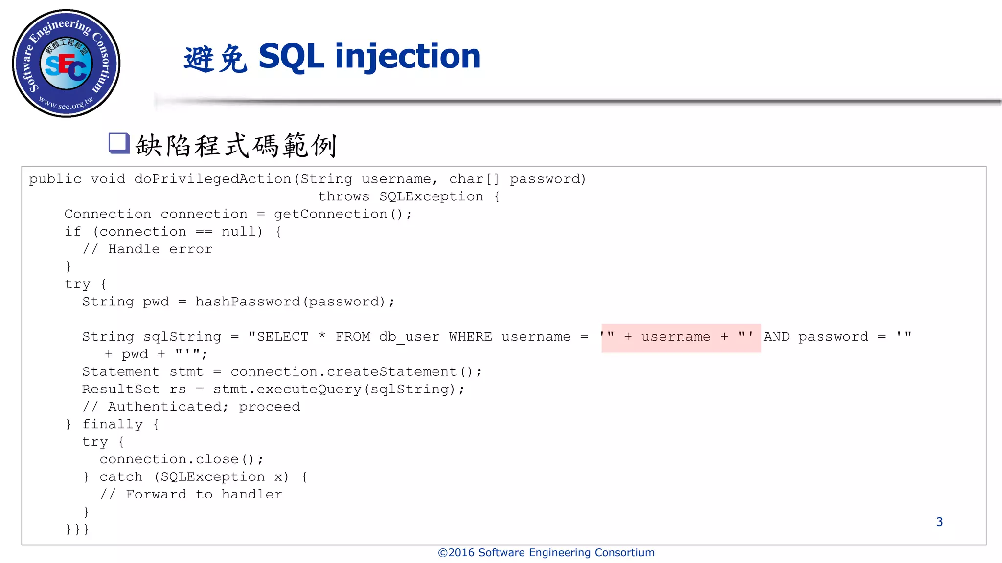 Java SQL Injection | PPT image.