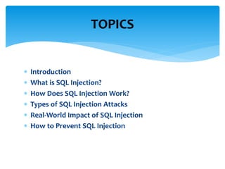 SQL Injection Introduction and Prevention | PPTX