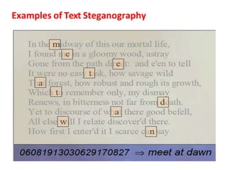 Examples of Text Steganography
 