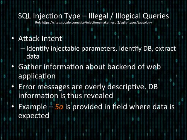 Sql Injection - Vulnerability and Security