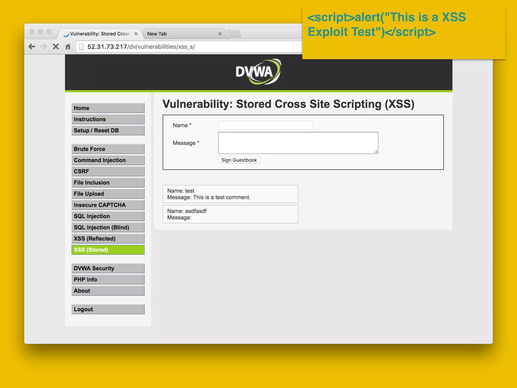 <script>alert("This is a XSS
Exploit Test")</script>
 