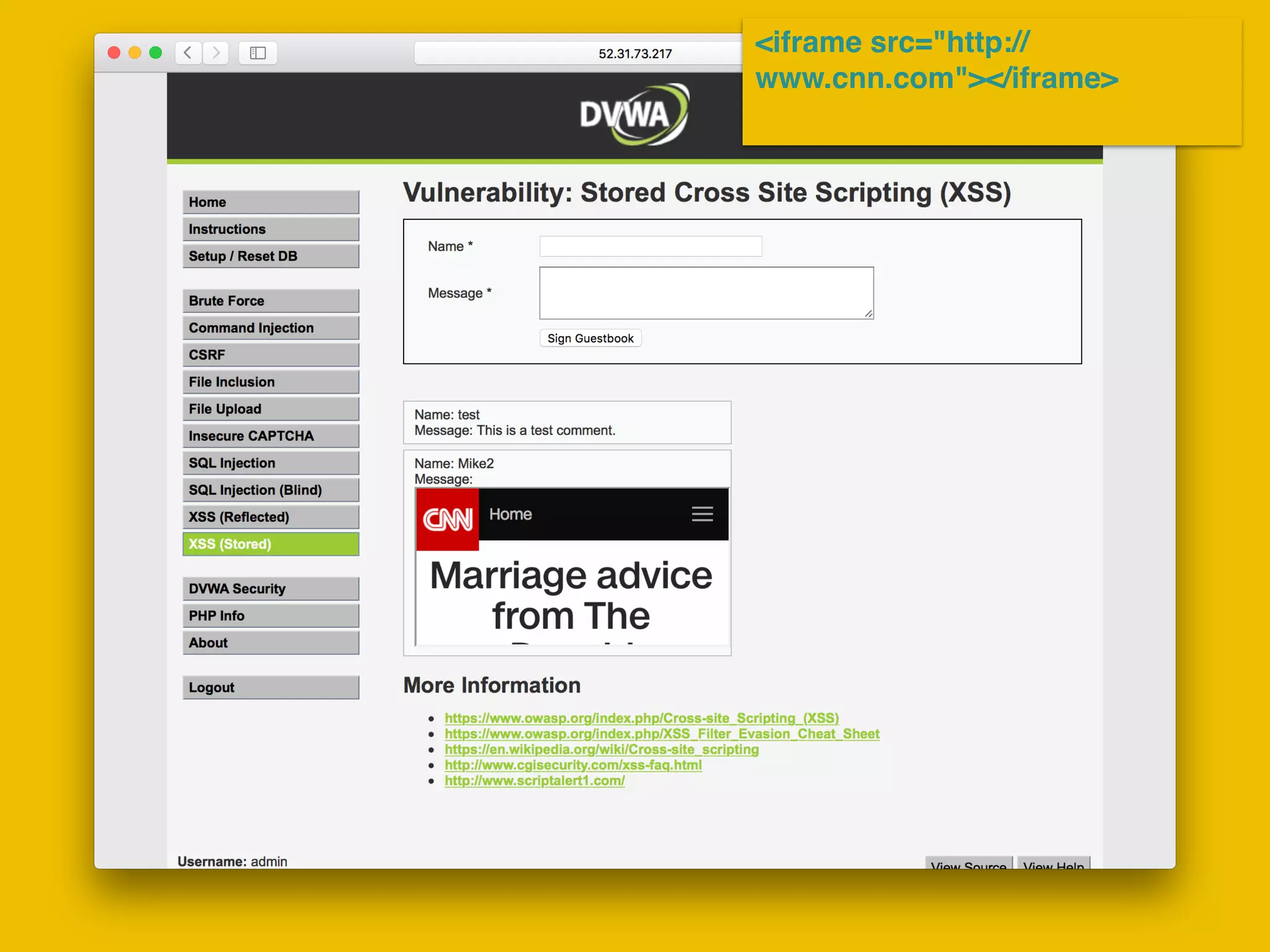 <iframe src="http://
www.cnn.com"></iframe>
 