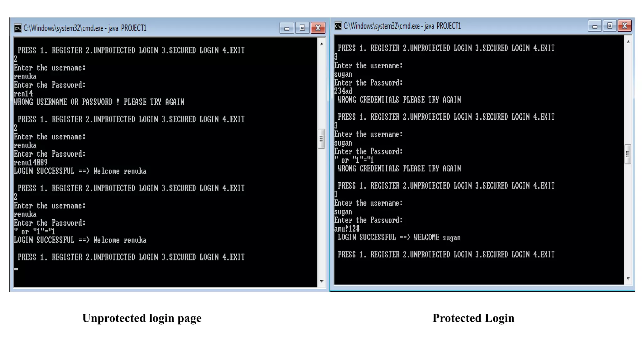 Unprotected login page Protected Login
 