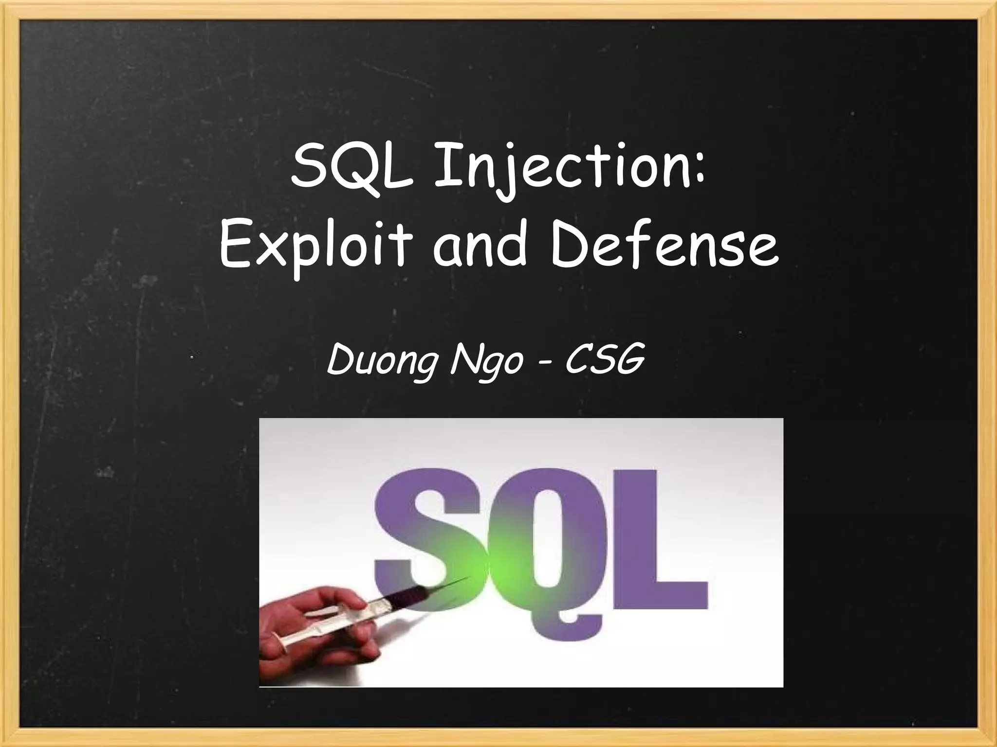 Sql injection attacks and defense presentatio 1 ppt