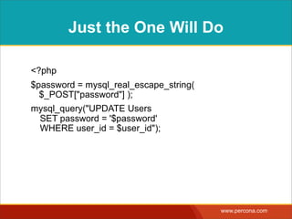 MYTH
“I can write my own  
escaping function.”
MYTH
 