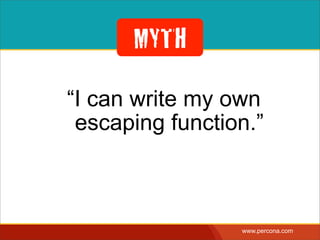 PLEASE DON’T
• http://example.org/login.php?account=%bf%27 OR 'x'='x
• $account = addslashes($_REQUEST(“account”));
• addslashes() sees a single-quote (%27) and inserts
backslash (%5c). Result: 
%bf%5c%27 OR 'x'='x
valid multi-byte
character in GBK: 縗
single-quote
 