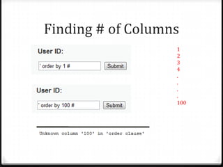 Finding # of Columns1234....100