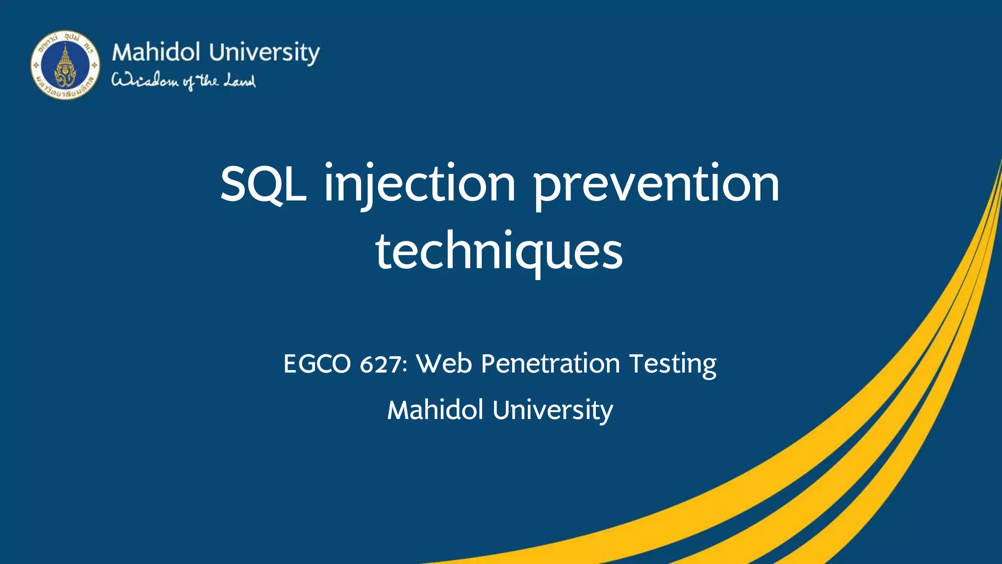 SQL injection prevention techniques | PPT